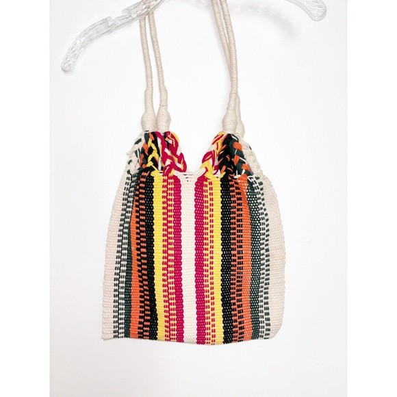 Handwoven Cotton Bag Multi Colored Striped Hobo Tote - Picture 1 of 6
